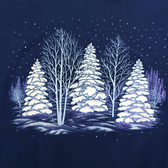 Whim Z Vintage Grandma Sweatshirt Glitter Double Crewneck Snow Trees Medium - Picture 6 of 15